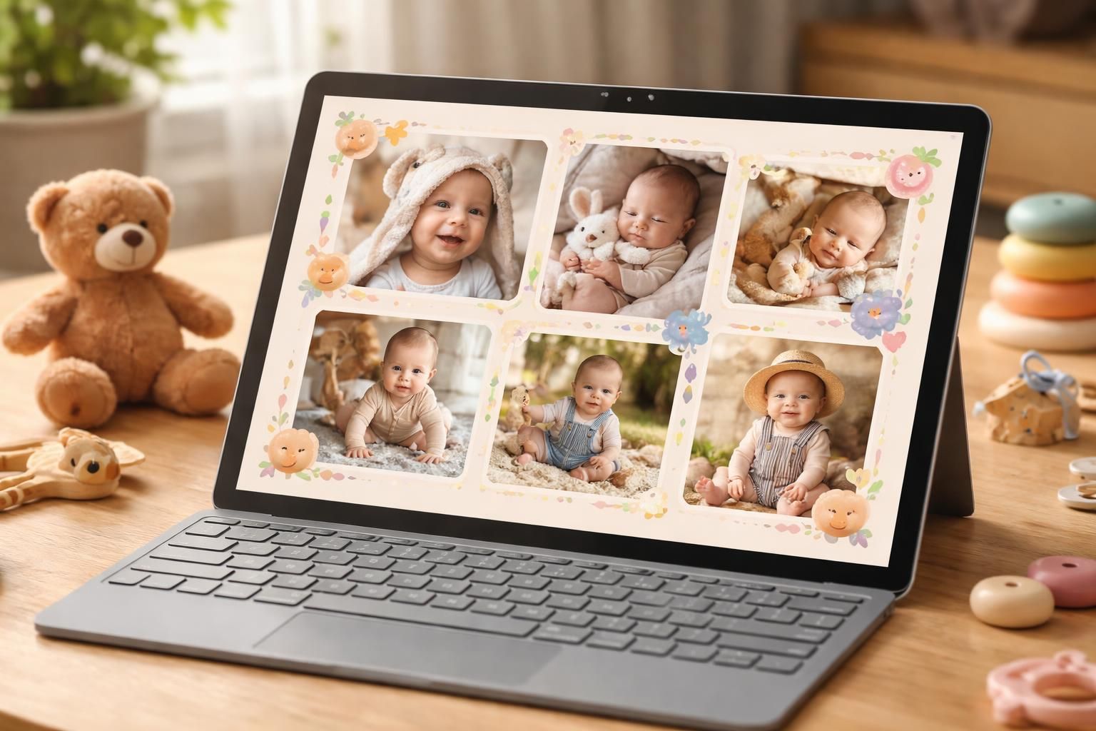 Album de son bébé : scrapbook première année sur tablette tactile Microsoft Surface
