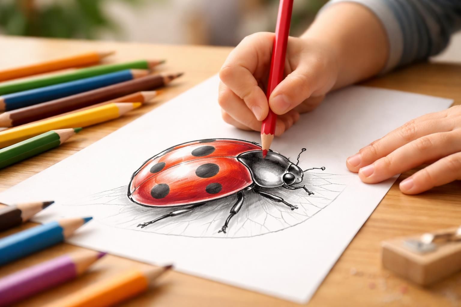 découvrez une activité ludique avec la coccinelle à colorier, idéale pour développer la motricité fine des enfants tout en s'amusant.
