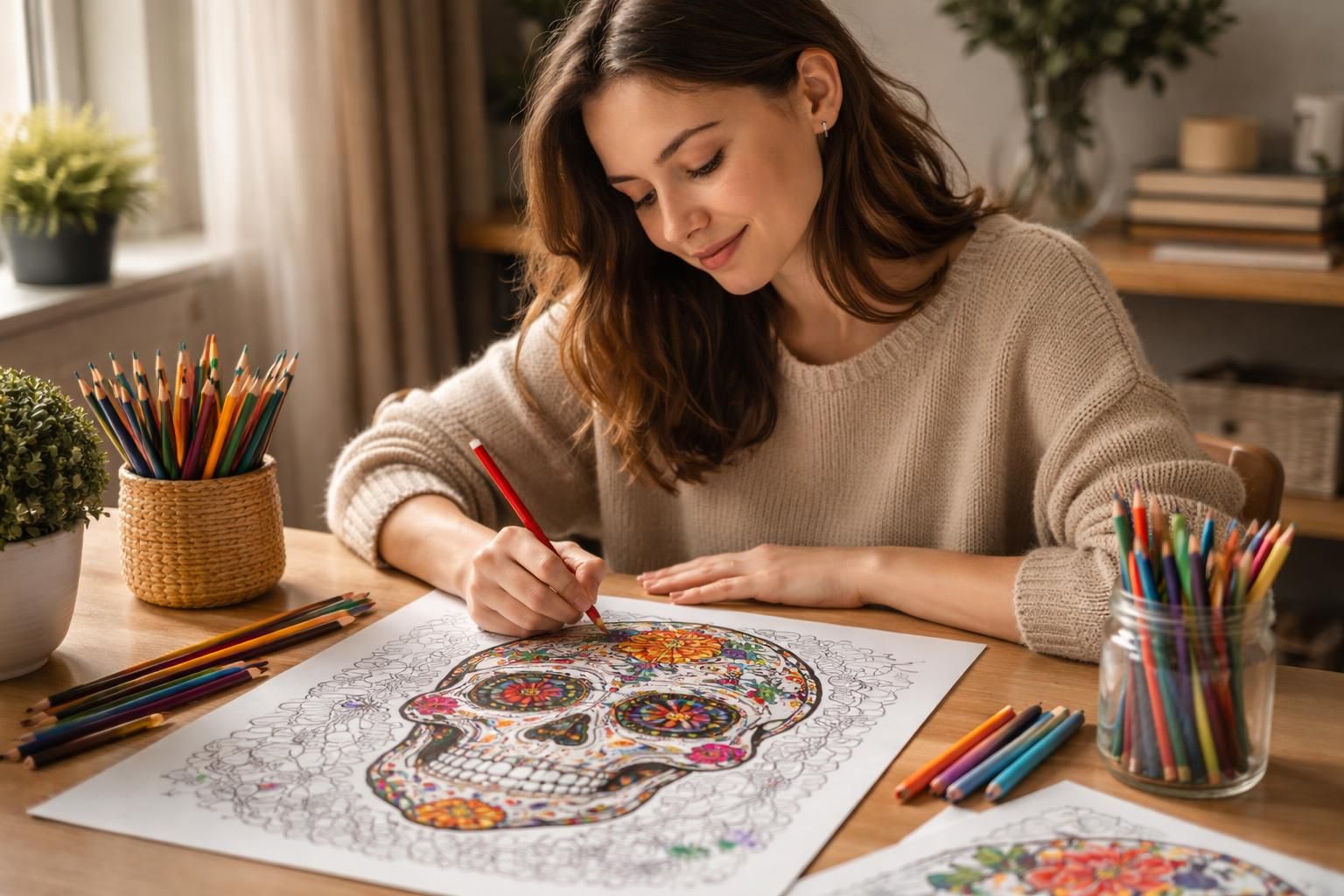 découvrez comment le coloriage d'une tête de mort mexicaine peut améliorer votre bien-être mental, réduire le stress et stimuler la créativité grâce à ses bienfaits psychologiques uniques.