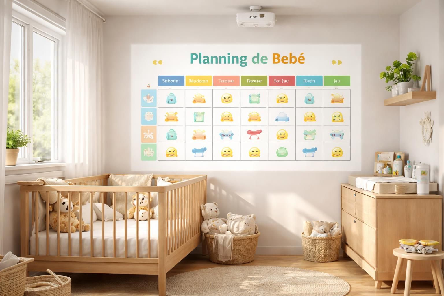 Routine de votre bébé : planning puériculture projeté avec vidéoprojecteur Acer