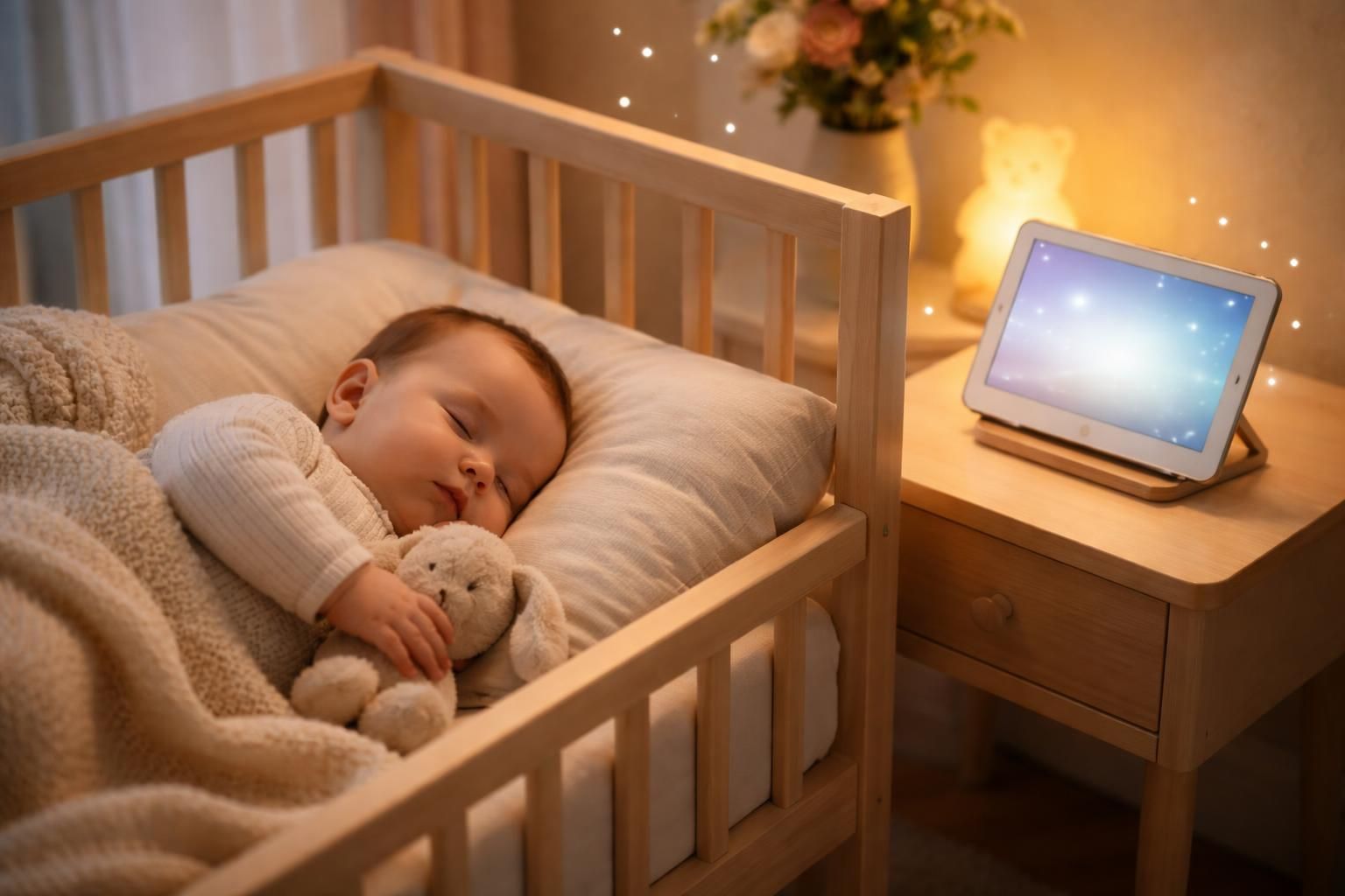 découvrez comment utiliser une tablette tactile pour lancer des bruits blancs et berceuses, afin d'aider votre bébé à mieux dormir et favoriser son sommeil paisible.